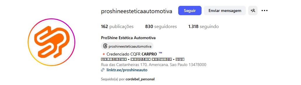 ProShine Estética Automotiva — print Instagram